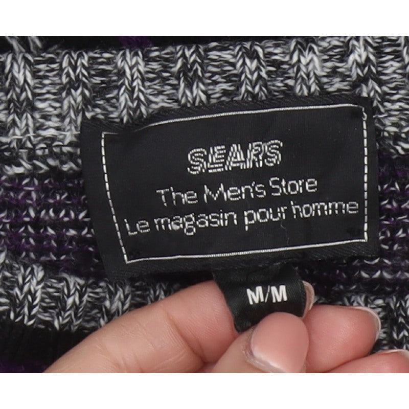 Sears Men’s Black Purple Geometric Knit Pullover Jumper M