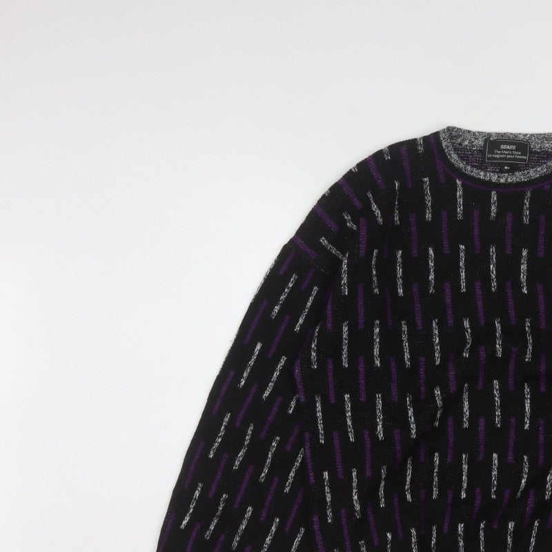 Sears Men’s Black Purple Geometric Knit Pullover Jumper M