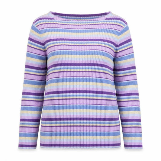 Front view of NY & CO Women’s Multicoloured Striped Boat Neck Knit Jumper L