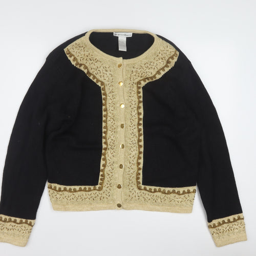Dressbarn Womens Black L Cardigan Knit Long Sleeve Ramie Cotton