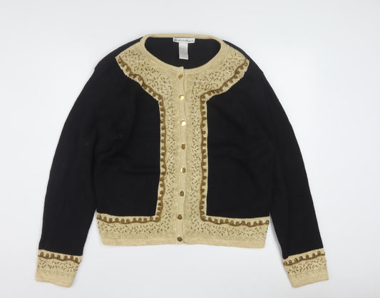 Dressbarn Womens Black L Cardigan Knit Long Sleeve Ramie Cotton