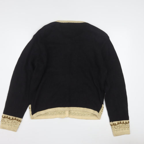 Dressbarn Womens Black L Cardigan Knit Long Sleeve Ramie Cotton