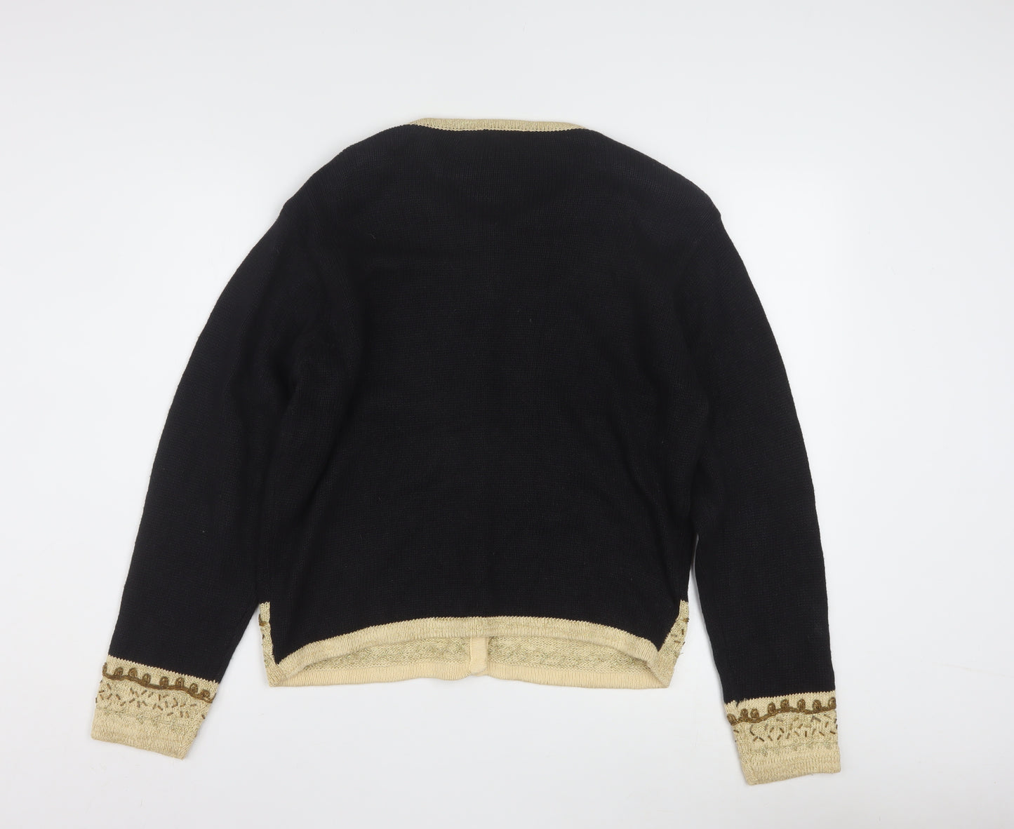 Dressbarn Womens Black L Cardigan Knit Long Sleeve Ramie Cotton