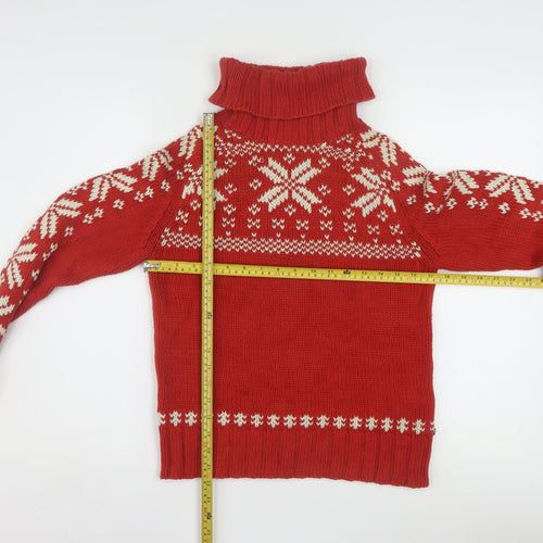 Ralph Lauren Women's Red Fair Isle Roll Neck Jumper Size M Cotton Winter