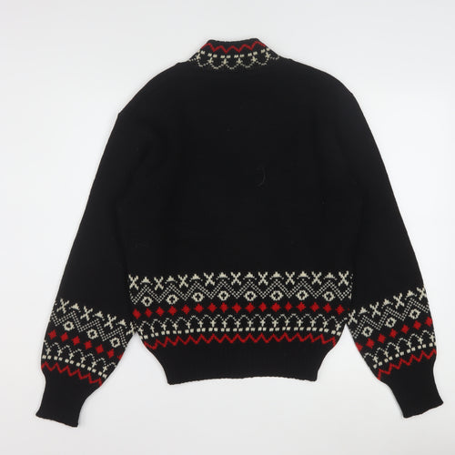 Jersild Women's Black Fair Isle Wool V-Neck Jumper Size M