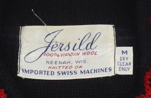 Jersild Women's Black Fair Isle Wool V-Neck Jumper Size M