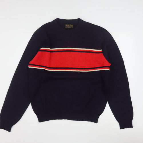 North Cape Men's Blue Wool Striped Pullover Jumper M