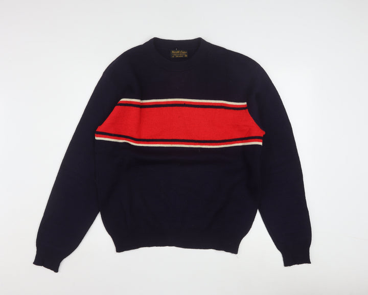 North Cape Men's Blue Wool Striped Pullover Jumper M