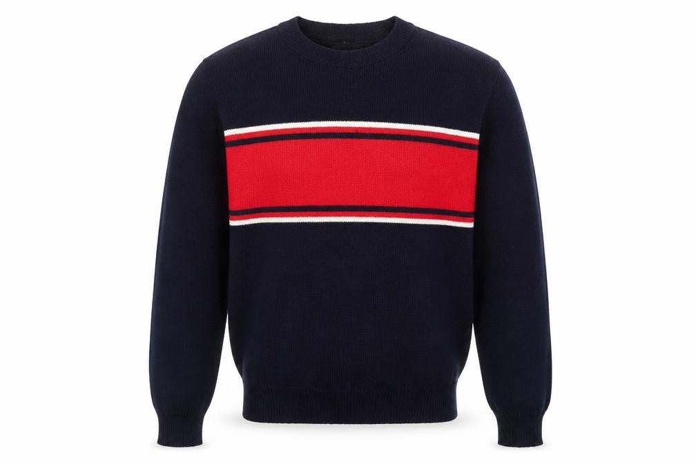 Front view of North Cape Men's Blue Wool Striped jumper M