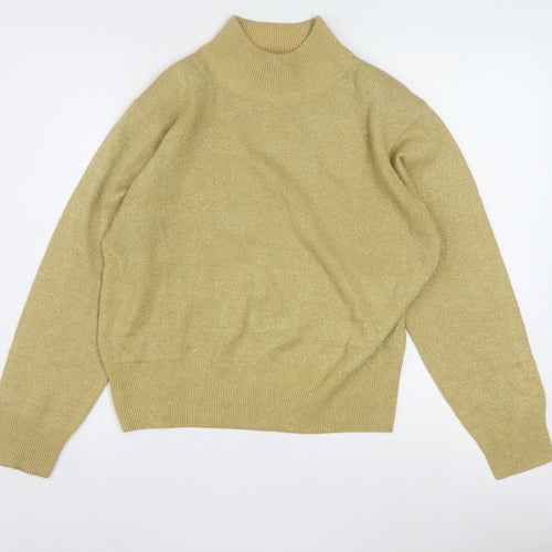 Dressbarn Women’s Gold L Mock Neck Metallic Knit Pullover Jumper
