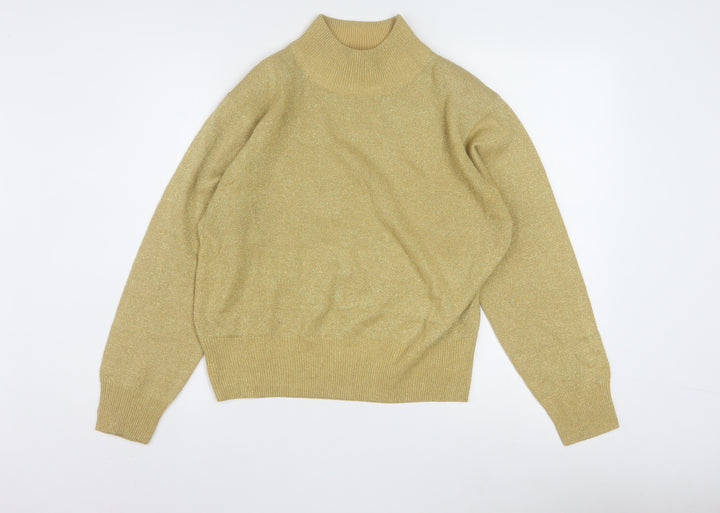 Dressbarn Women’s Gold L Mock Neck Metallic Knit Pullover Jumper