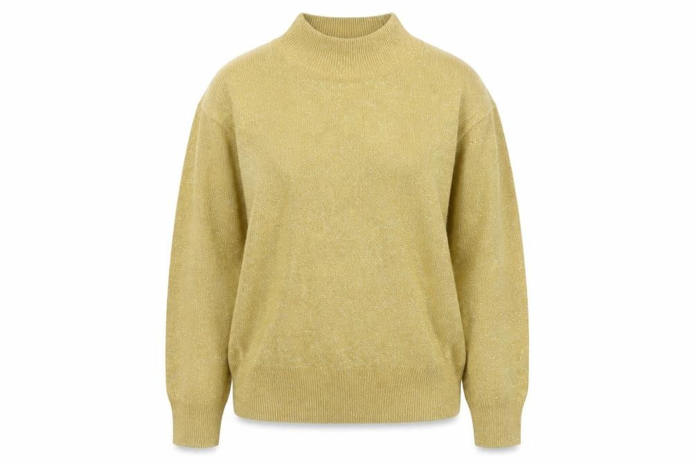 Dressbarn Women’s Gold L Mock Neck Metallic Knit Pullover Jumper