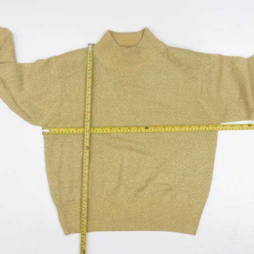 Dressbarn Women’s Gold L Mock Neck Metallic Knit Pullover Jumper