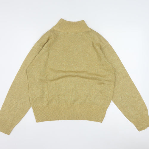 Dressbarn Women’s Gold L Mock Neck Metallic Knit Pullover Jumper