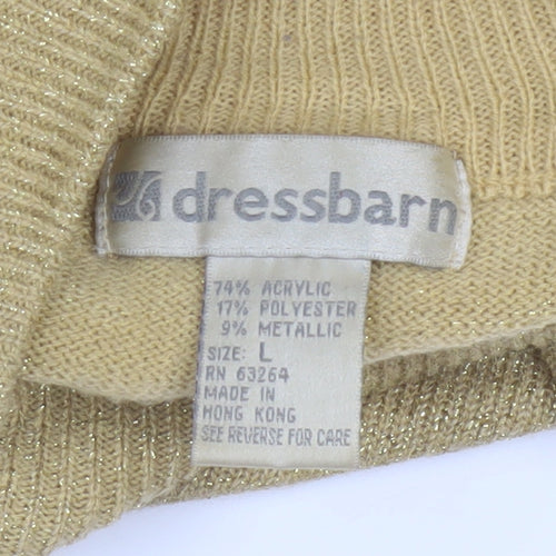 Dressbarn Women’s Gold L Mock Neck Metallic Knit Pullover Jumper
