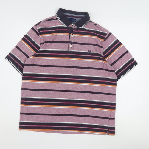 Lincoln Men's Multicoloured Striped Cotton Polo Shirt Size M
