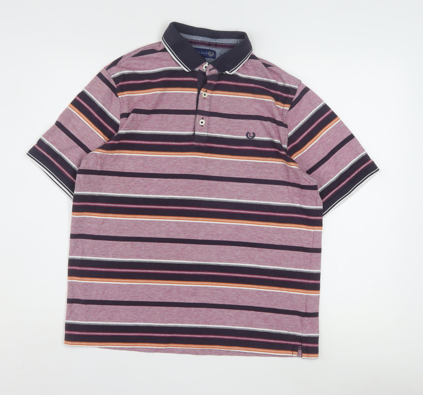 Lincoln Men's Multicoloured Striped Cotton Polo Shirt Size M