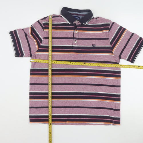 Lincoln Men's Multicoloured Striped Cotton Polo Shirt Size M