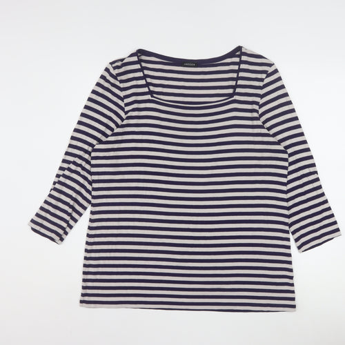 Jaeger Women’s Blue Striped 3/4 Sleeve Viscose Jersey T-Shirt XL