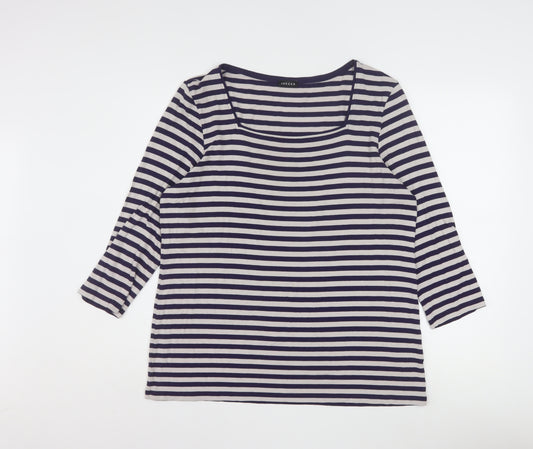 Jaeger Women’s Blue Striped 3/4 Sleeve Viscose Jersey T-Shirt XL