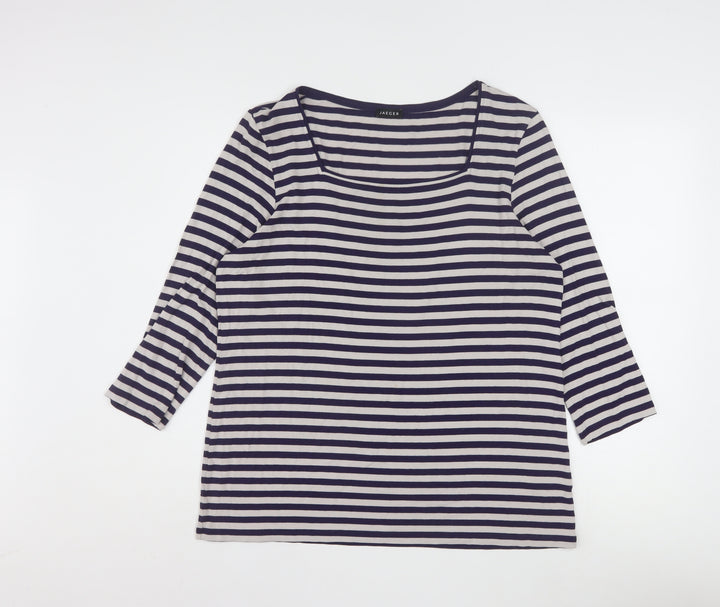 Jaeger Women’s Blue Striped 3/4 Sleeve Viscose Jersey T-Shirt XL