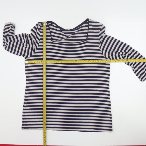Jaeger Women’s Blue Striped 3/4 Sleeve Viscose Jersey T-Shirt XL