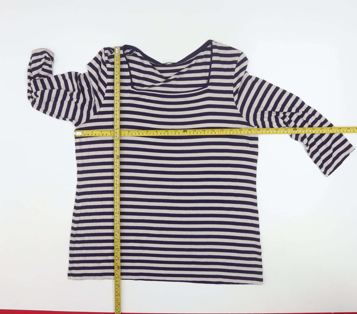Jaeger Women’s Blue Striped 3/4 Sleeve Viscose Jersey T-Shirt XL