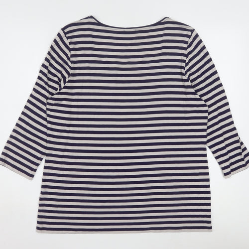 Jaeger Women’s Blue Striped 3/4 Sleeve Viscose Jersey T-Shirt XL
