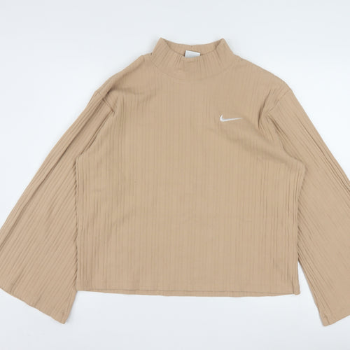 Nike Women’s Beige Ribbed Mock Neck Long Sleeve Top Size M