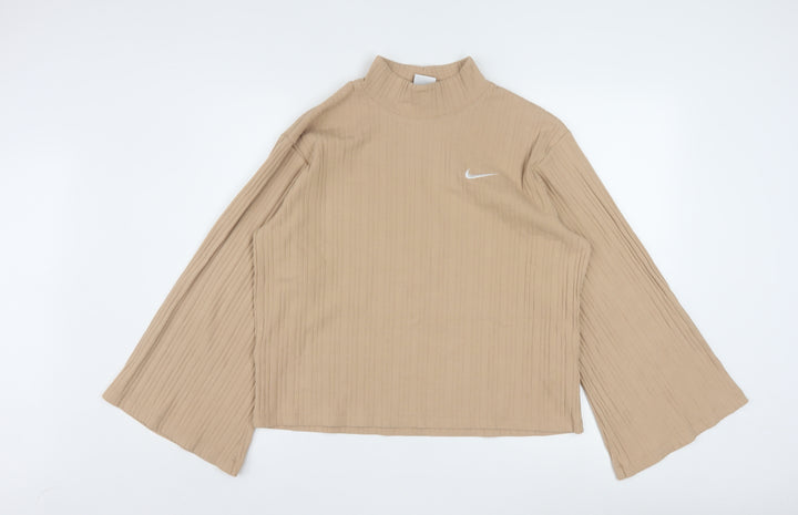 Nike Women’s Beige Ribbed Mock Neck Long Sleeve Top Size M