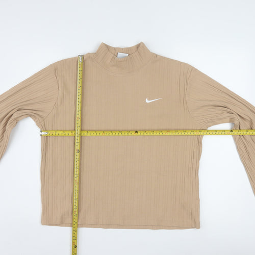 Nike Women’s Beige Ribbed Mock Neck Long Sleeve Top Size M
