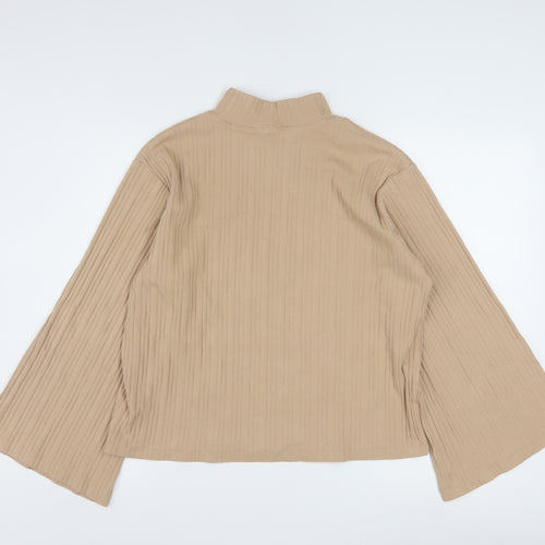 Nike Women’s Beige Ribbed Mock Neck Long Sleeve Top Size M