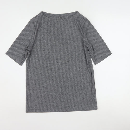 Uniqlo Women Grey Basic Boat Neck Short Sleeve T-Shirt L