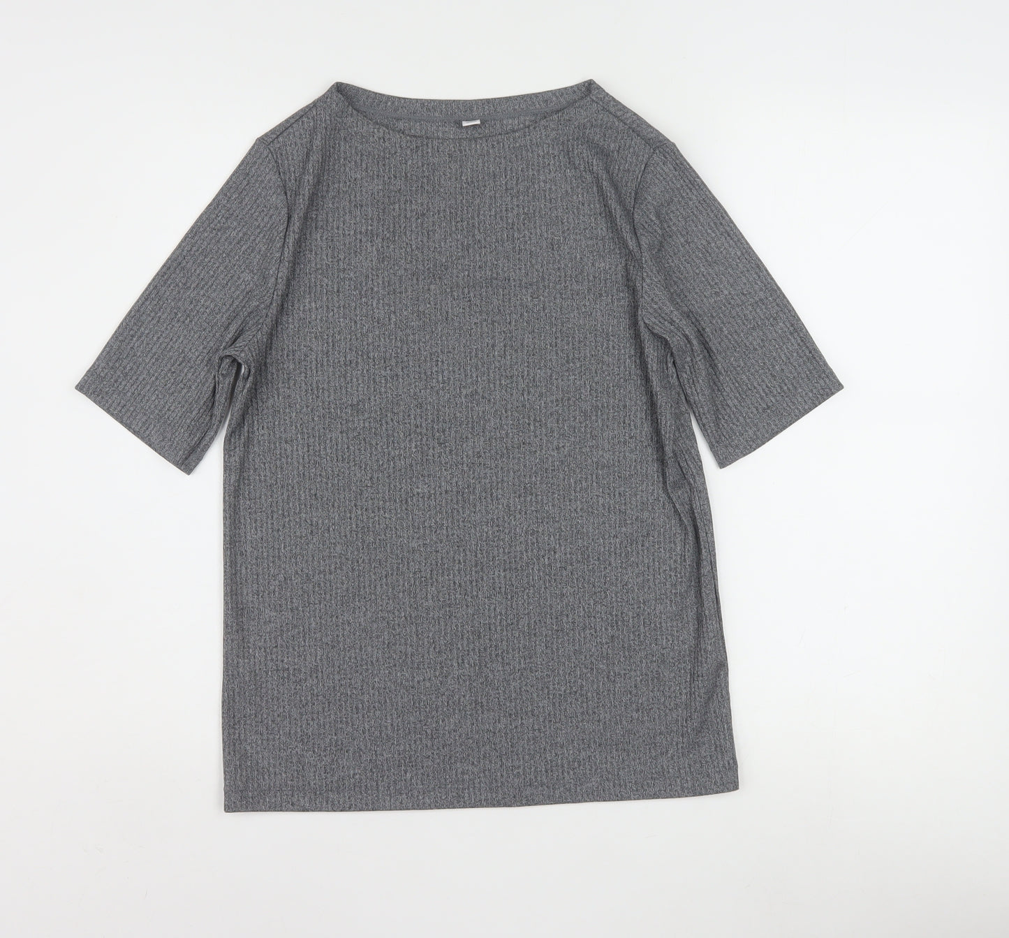 Uniqlo Women Grey Basic Boat Neck Short Sleeve T-Shirt L