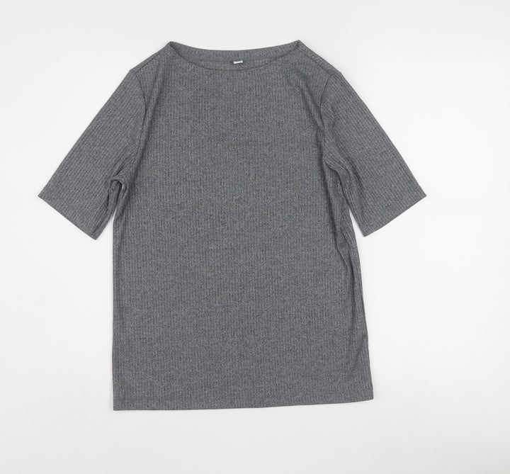 Uniqlo Women Grey Basic Boat Neck Short Sleeve T-Shirt L