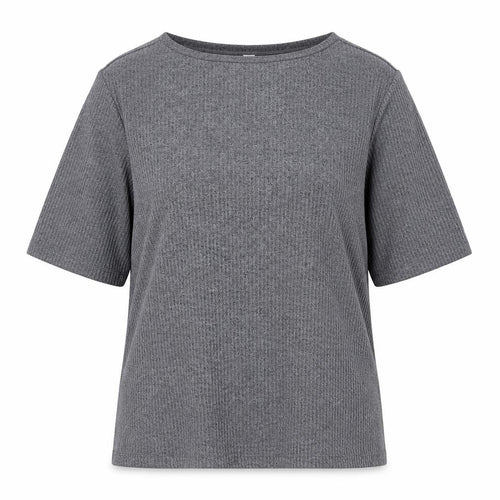 Uniqlo Women Grey Basic Boat Neck Short Sleeve T-Shirt L
