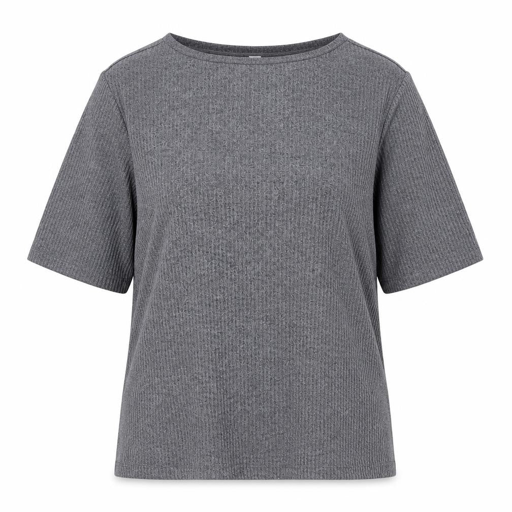 Uniqlo Women Grey Basic Boat Neck Short Sleeve T-Shirt L
