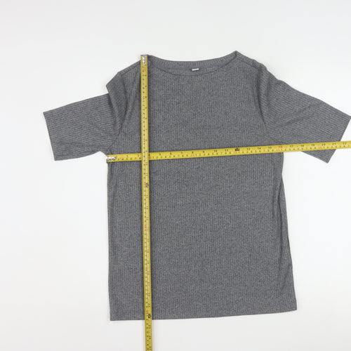 Uniqlo Women Grey Basic Boat Neck Short Sleeve T-Shirt L