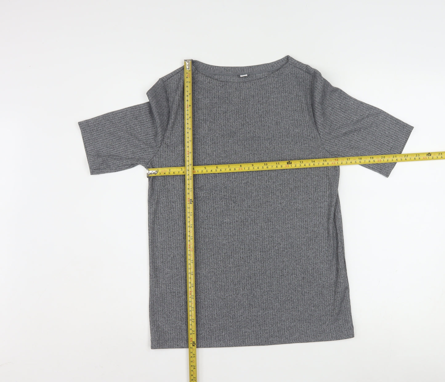 Uniqlo Women Grey Basic Boat Neck Short Sleeve T-Shirt L