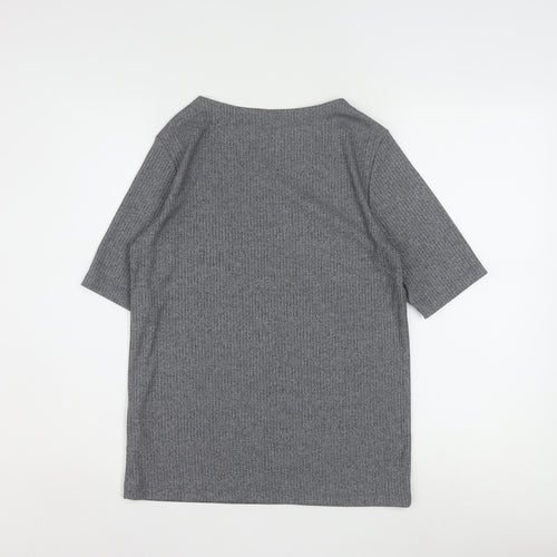 Uniqlo Women Grey Basic Boat Neck Short Sleeve T-Shirt L