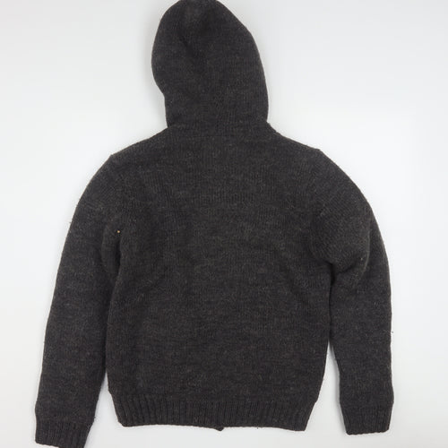 Superior Vintage Men's Grey Hooded Button Cardigan Jumper M