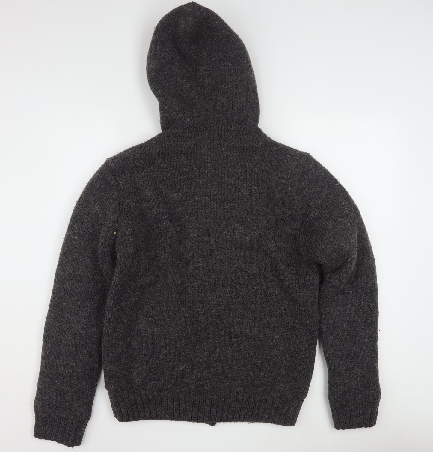 Superior Vintage Men's Grey Hooded Button Cardigan Jumper M