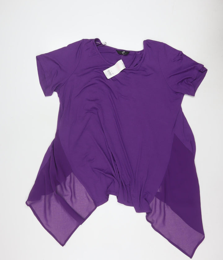Women's Purple Tunic Blouse Size 16 Short Sleeve Viscose Blend
