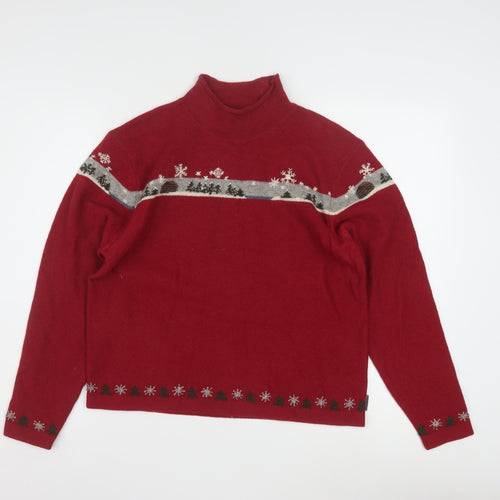 Woolrich Womens Red Mock Neck Christmas Fair Isle Wool Jumper M