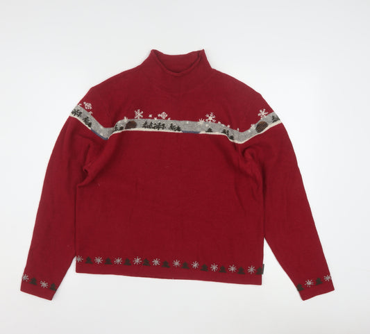 Woolrich Womens Red Mock Neck Christmas Fair Isle Wool Jumper M