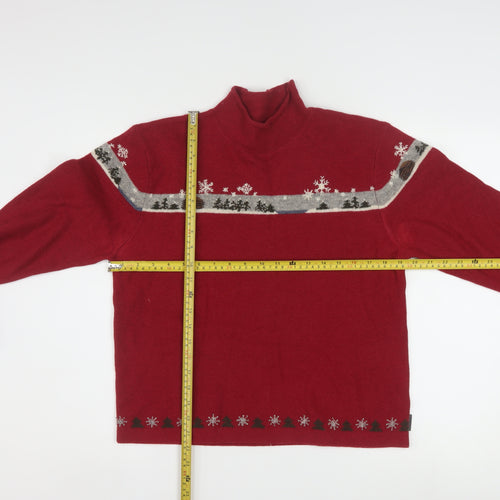 Woolrich Womens Red Mock Neck Christmas Fair Isle Wool Jumper M