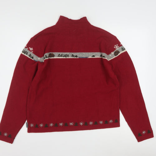 Woolrich Womens Red Mock Neck Christmas Fair Isle Wool Jumper M