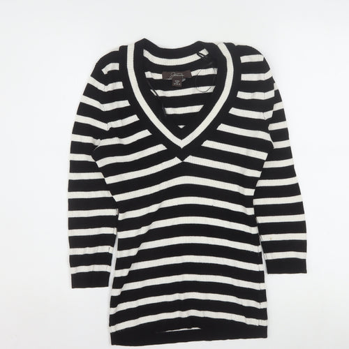 Jessica Women’s Black Stripe V-Neck Petite Jumper Size 8