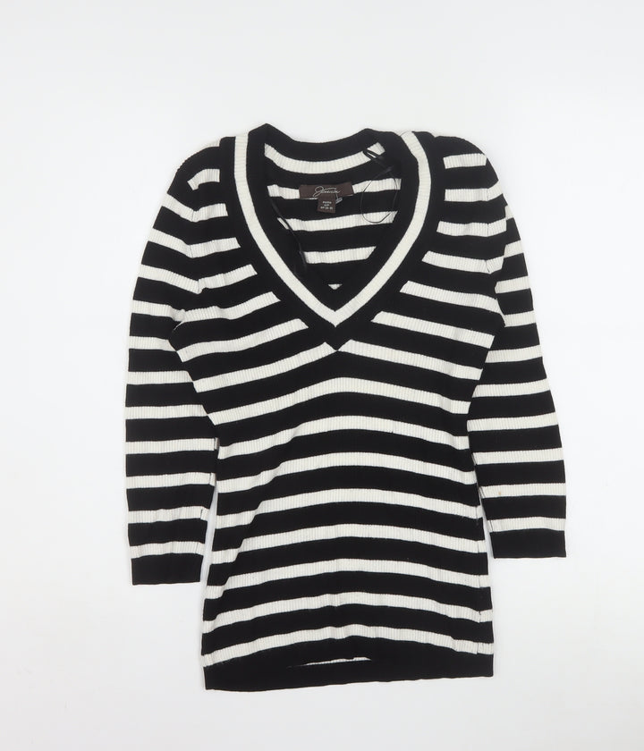 Jessica Women’s Black Stripe V-Neck Petite Jumper Size 8