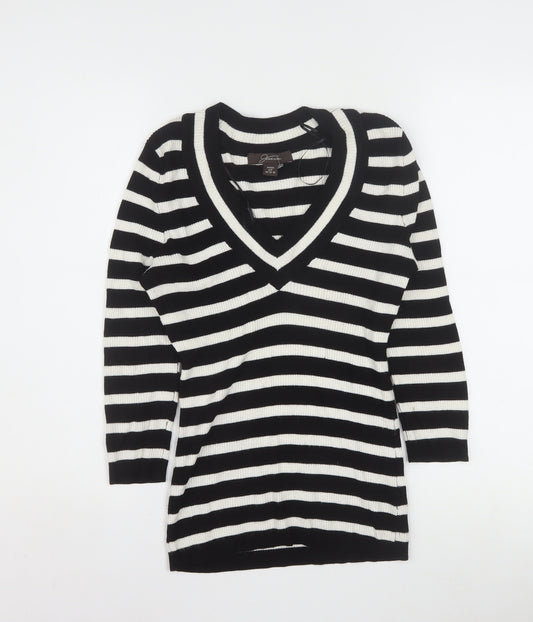 Jessica Women’s Black Stripe V-Neck Petite Jumper Size 8